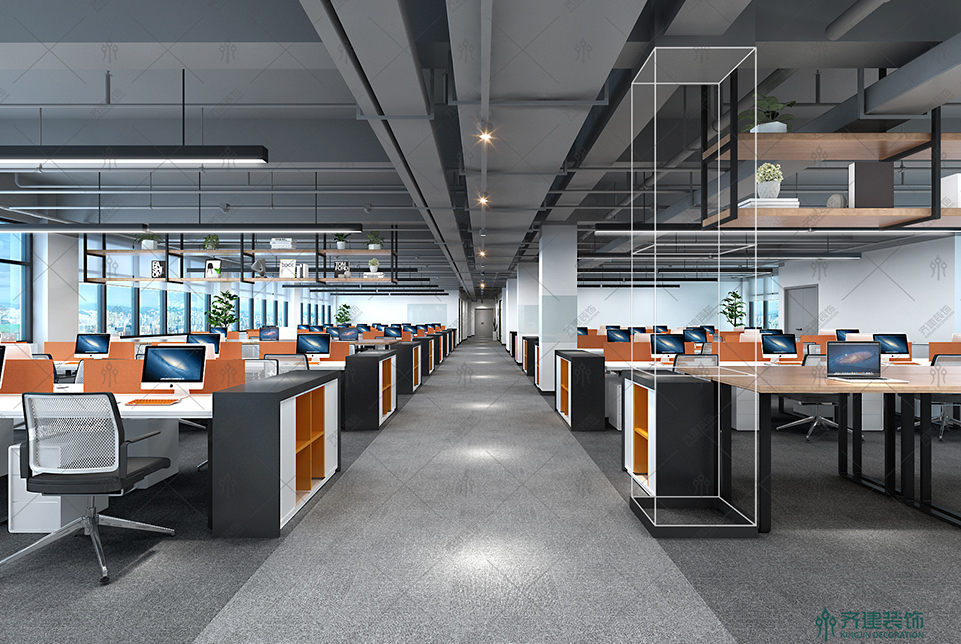 上海快倉智能科技開放式辦公區(qū)裝修設(shè)計效果圖