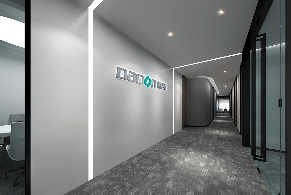 上海德馬物流辦公室前廳LOGO墻裝修設計效果圖